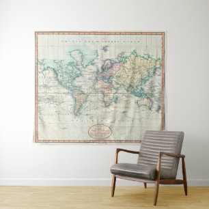 Vintage Map of The World (1801) Tapestry