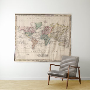 Vintage Map of The World (1833) Tapestry