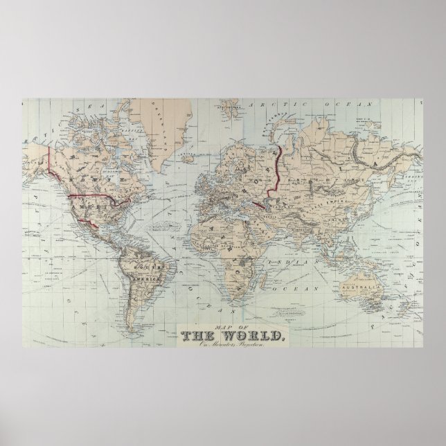 Vintage Map of The World (1875) Poster (Front)