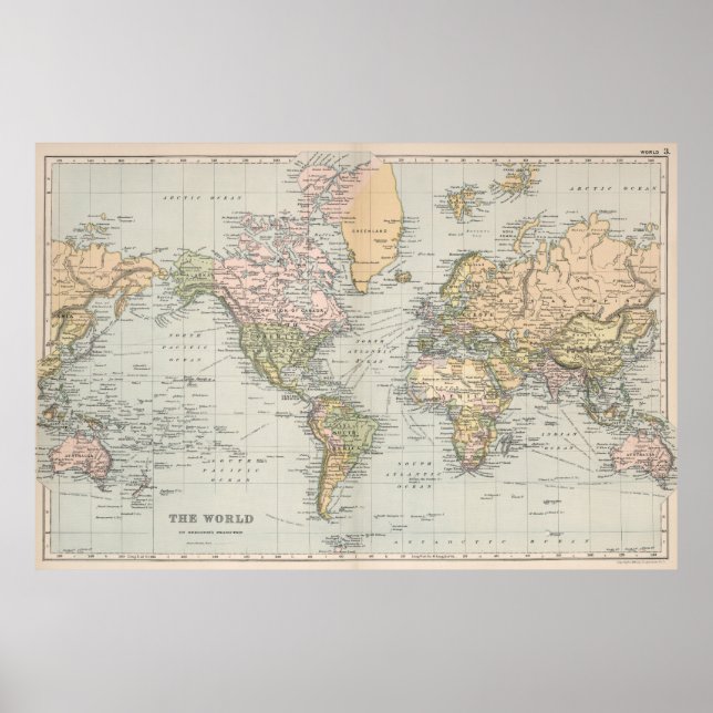 Vintage Map of The World (1892) Poster (Front)