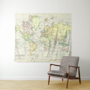 Vintage Map of The World (1899) Tapestry