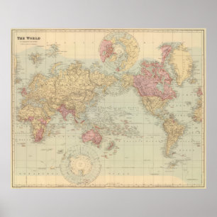 Vintage Map of The World (1901) Poster