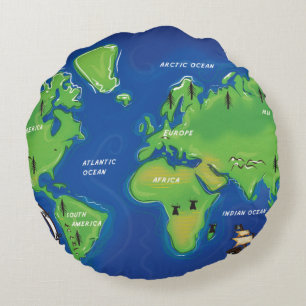 Vintage Map Of the world. Round Pillow