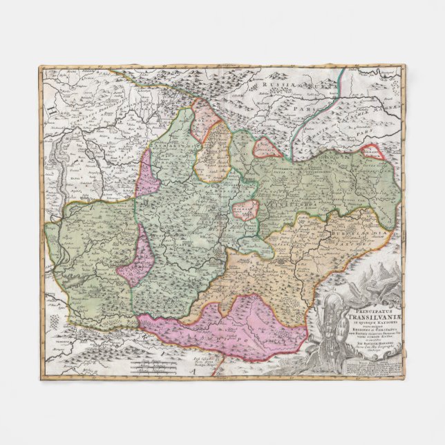 Vintage Map of Transylvania (1720) Fleece Blanket (Front (Horizontal))
