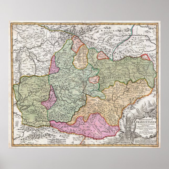 Vintage Map of Transylvania (1720) Poster (Front)