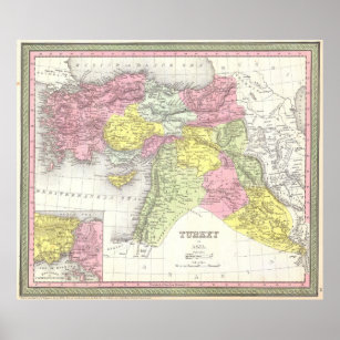 Vintage Map of Turkey (1850) Poster