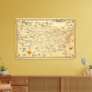 Vintage Map of United States of America USA US Canvas Print