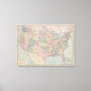 Vintage Map of United States on Canvas