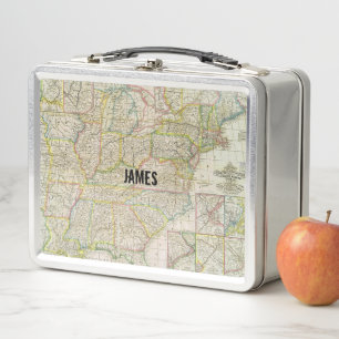 Vintage Map of US Canal Routes with Name Metal Lunch Box