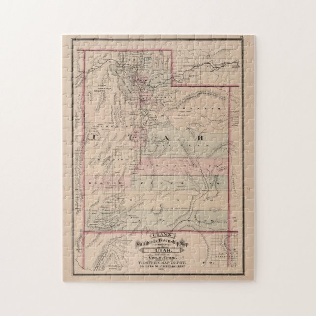 Vintage Map of Utah (1878) Jigsaw Puzzle (Vertical)