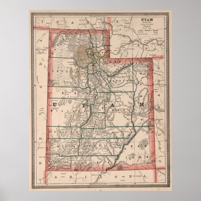 Vintage Map of Utah (1883) Poster (Front)