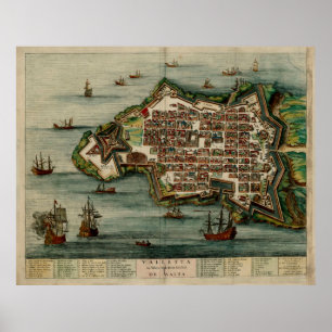 Vintage Map of Valletta Malta (1700) Poster