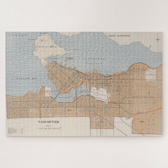 Vintage Map of Vancouver Canada (1915) Jigsaw Puzzle (Horizontal)