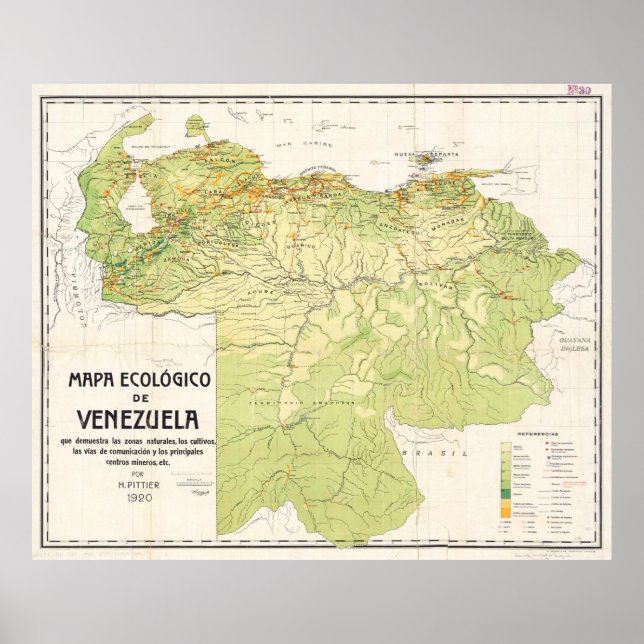 Vintage Map of Venezuela (1920) Poster (Front)