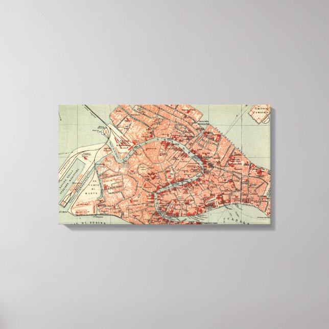 Vintage Map of Venice Italy (1920) Canvas Print (Front)