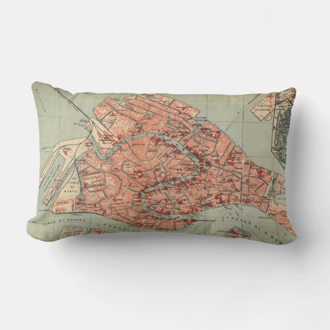 Vintage Map of Venice Italy (1920) Lumbar Pillow (Front)