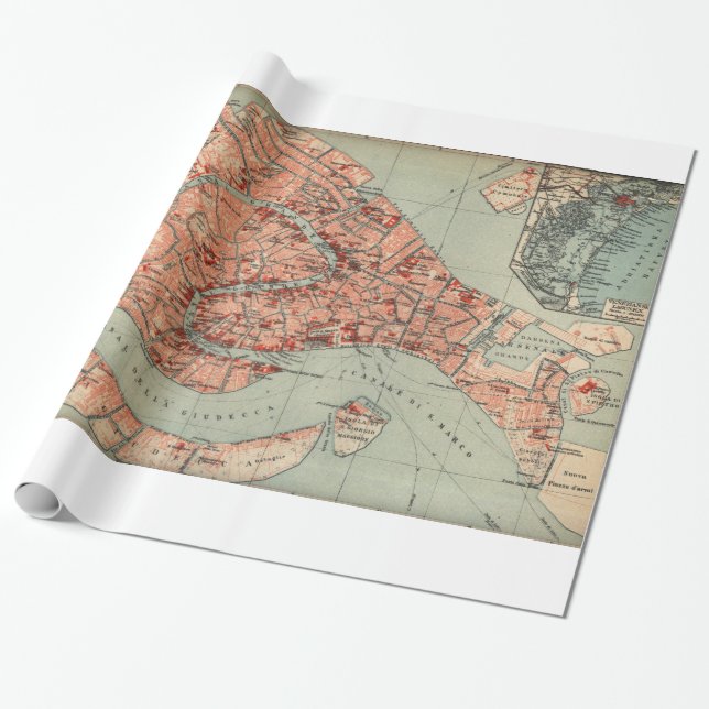 Vintage Map of Venice Italy (1920) Wrapping Paper (Unrolled)