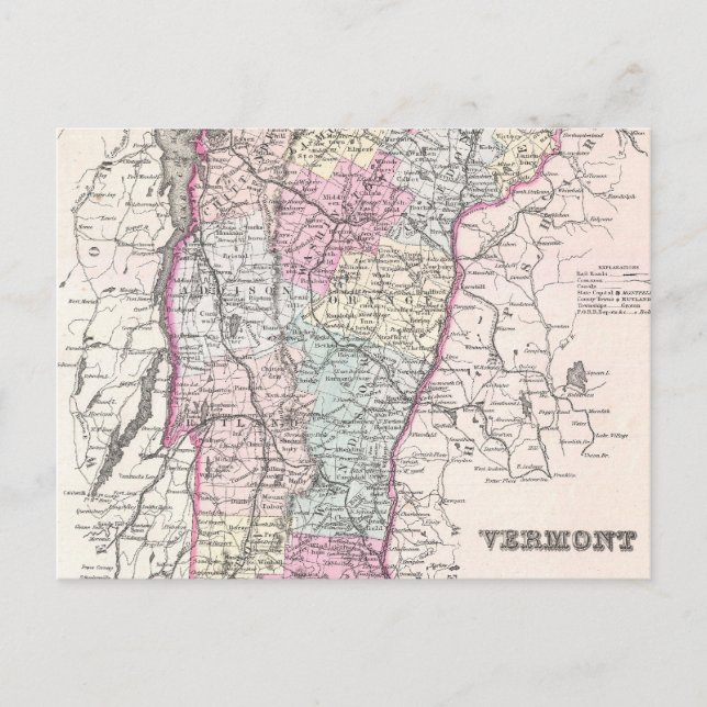 Vintage Map of Vermont (1855) Postcard (Front)
