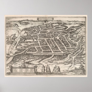 Vintage Map of Vilnius Lithuania (1581) Poster