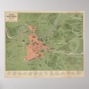 Vintage Map of Vilnius Lithuania (1890) Poster