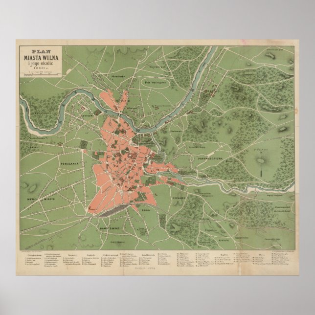 Vintage Map of Vilnius Lithuania (1890) Poster (Front)