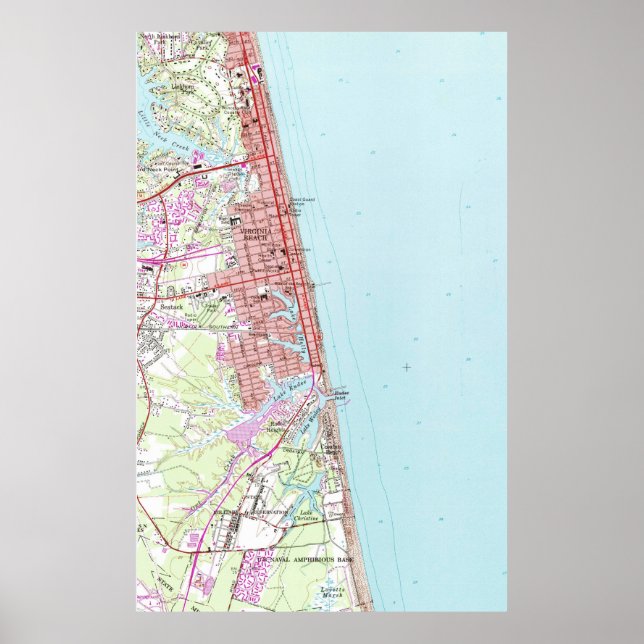 Vintage Map of Virginia Beach (1965) 2 Poster (Front)