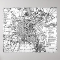 Vintage Map of Warsaw Poland (1914) BW
