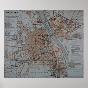 Vintage Map of Warsaw Poland (1914) Poster