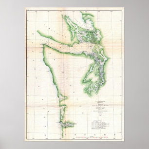 Vintage Map of Washington and Oregon Coast (1857) Poster