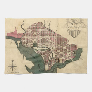 Vintage Map of Washington D.C. (1793) Kitchen Towel