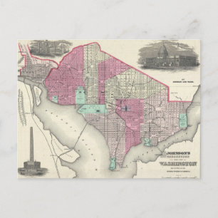 Vintage Map of Washington D.C. (1866) Postcard