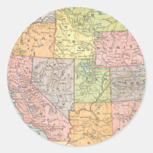 Vintage map of Western United States Classic Round Sticker