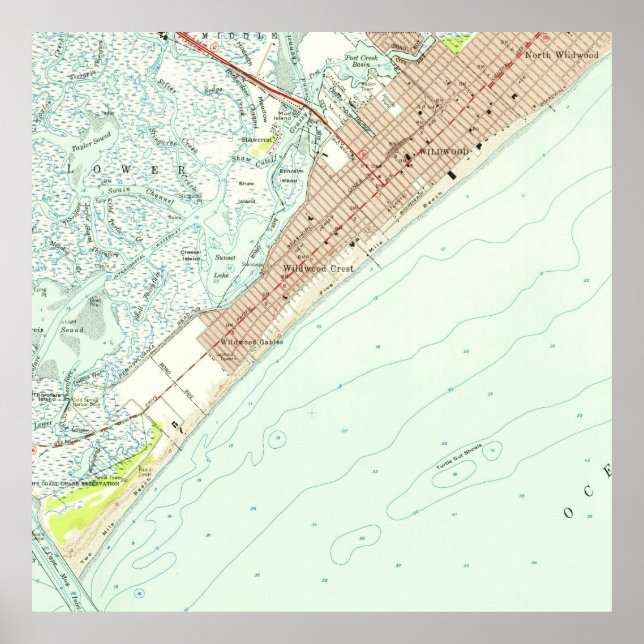 Vintage Map of Wildwood NJ (1955) Poster (Front)