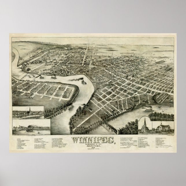 Vintage Map of Winnipeg Canada (1881) Poster (Front)