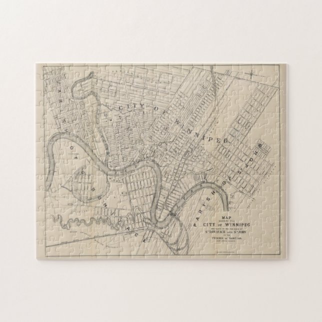 Vintage Map of Winnipeg Canada (1882) Jigsaw Puzzle (Horizontal)