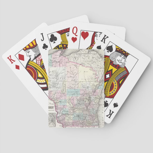 Vintage Map of Wisconsin (1855) Playing Cards (Back)