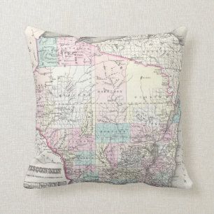 Vintage Map of Wisconsin (1855) Throw Pillow