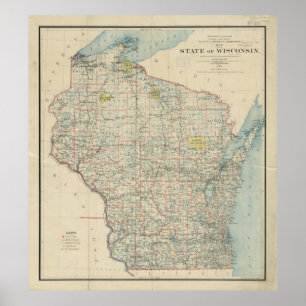 Vintage Map of Wisconsin (1895) Poster