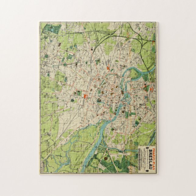 Vintage Map of Wroclaw Poland (1910) Jigsaw Puzzle (Vertical)