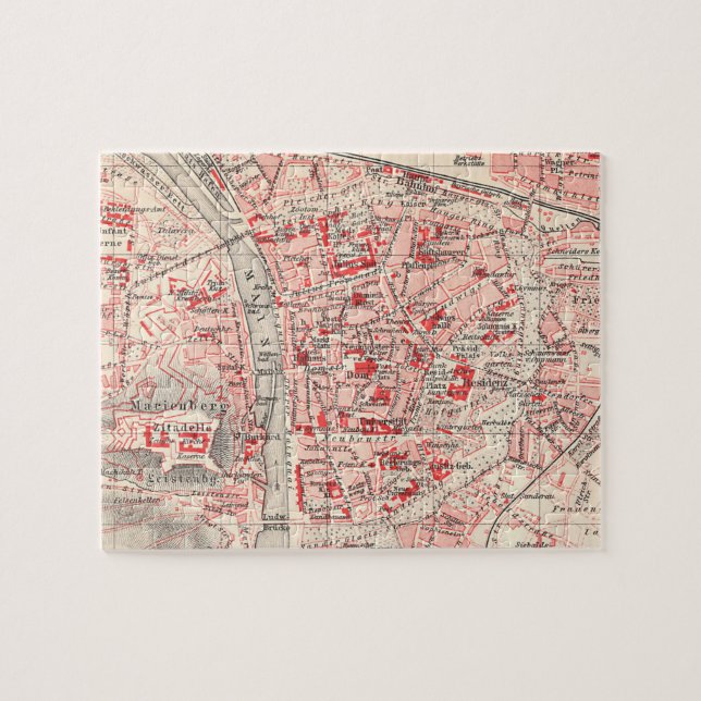 Vintage Map of Wurzburg Germany (1905) Jigsaw Puzzle (Horizontal)