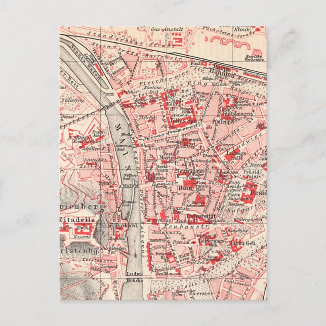 Vintage Map of Wurzburg Germany (1905) Postcard (Front)