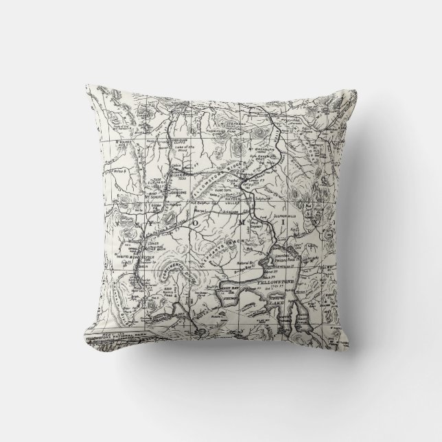 Vintage Map of Yellowstone National Park Throw Pillow (Front)