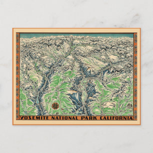 Vintage Map of Yosemite Postcard