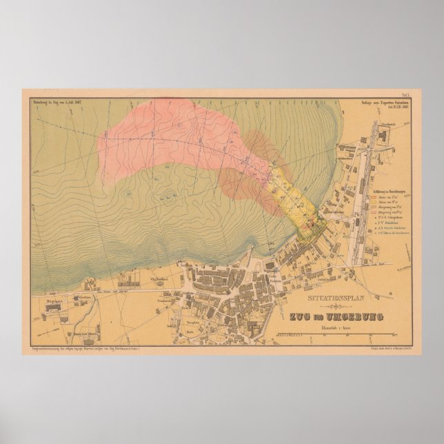 Vintage Map of Zug Switzerland (1887) Poster (Front)