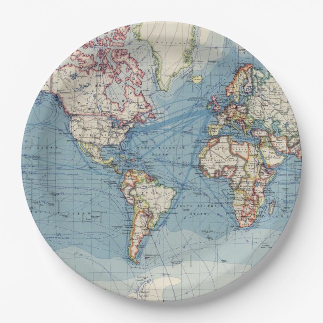 Vintage Map Paper Plates (Front)
