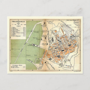 Vintage Map, Philippeville, Algeria, 1903 Postcard