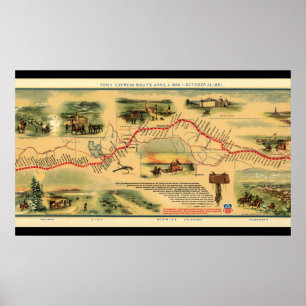 Vintage Map Pony Express Poster