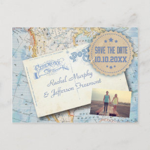 Vintage Map & Postcard Wedding Save The Date