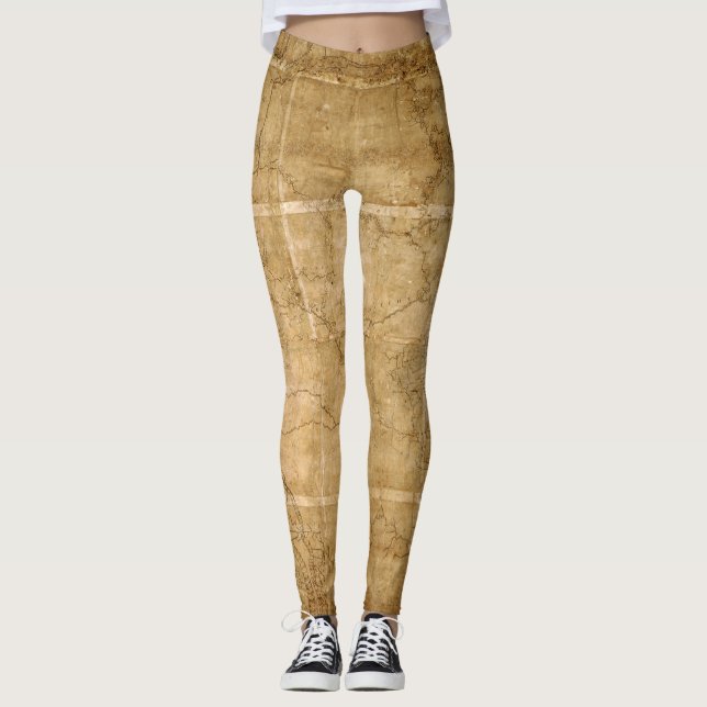 Vintage Map Print Leggings! Leggings (Front)