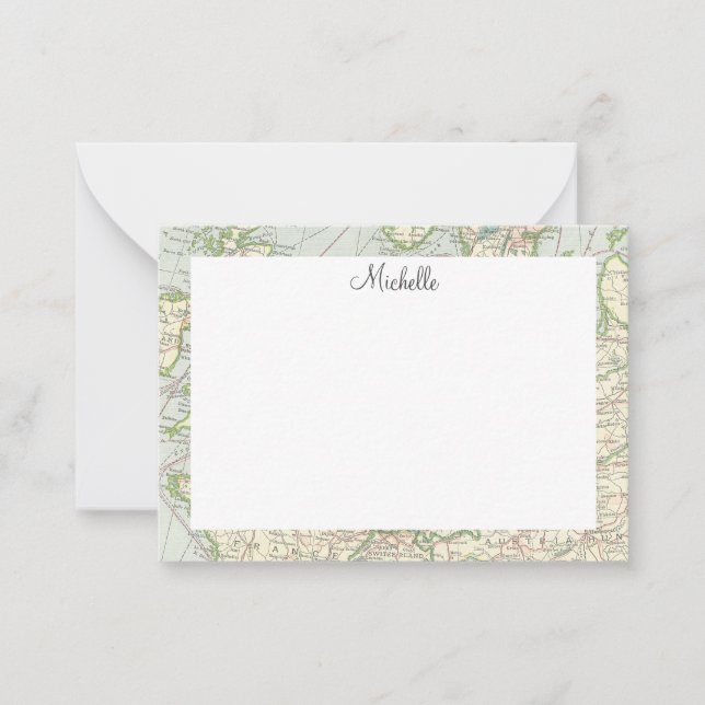 Vintage Map Script Personalized Card (Front)